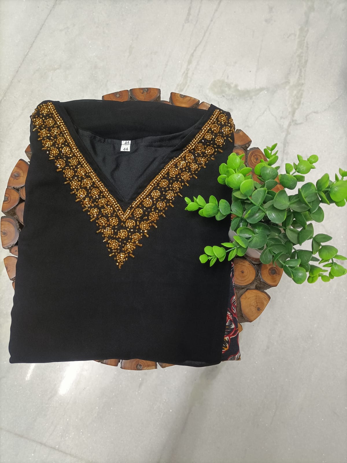 Black Jewel Neck Kurti - Image 2