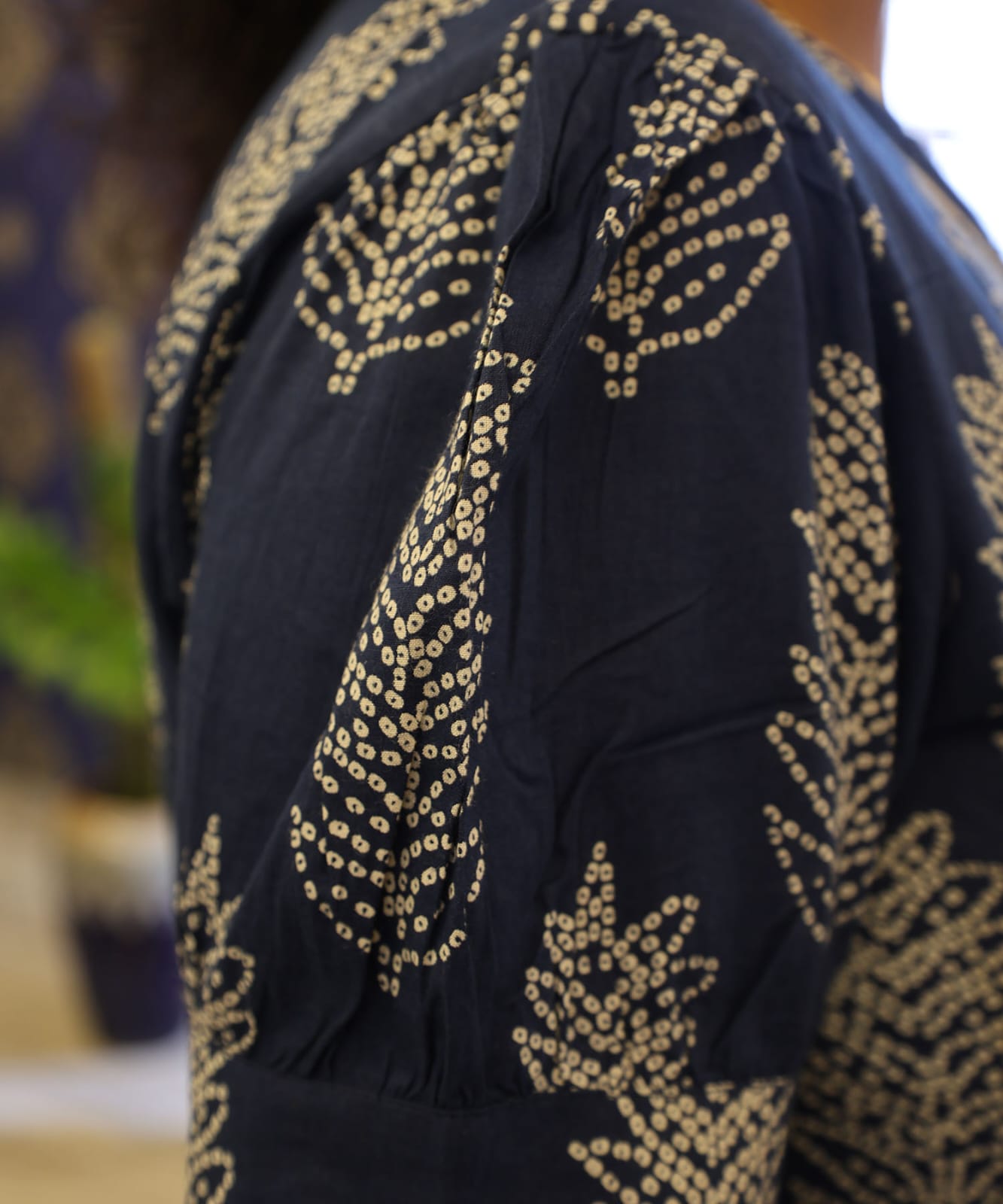 Cotton Frock Dark Blue Leaf - Image 2