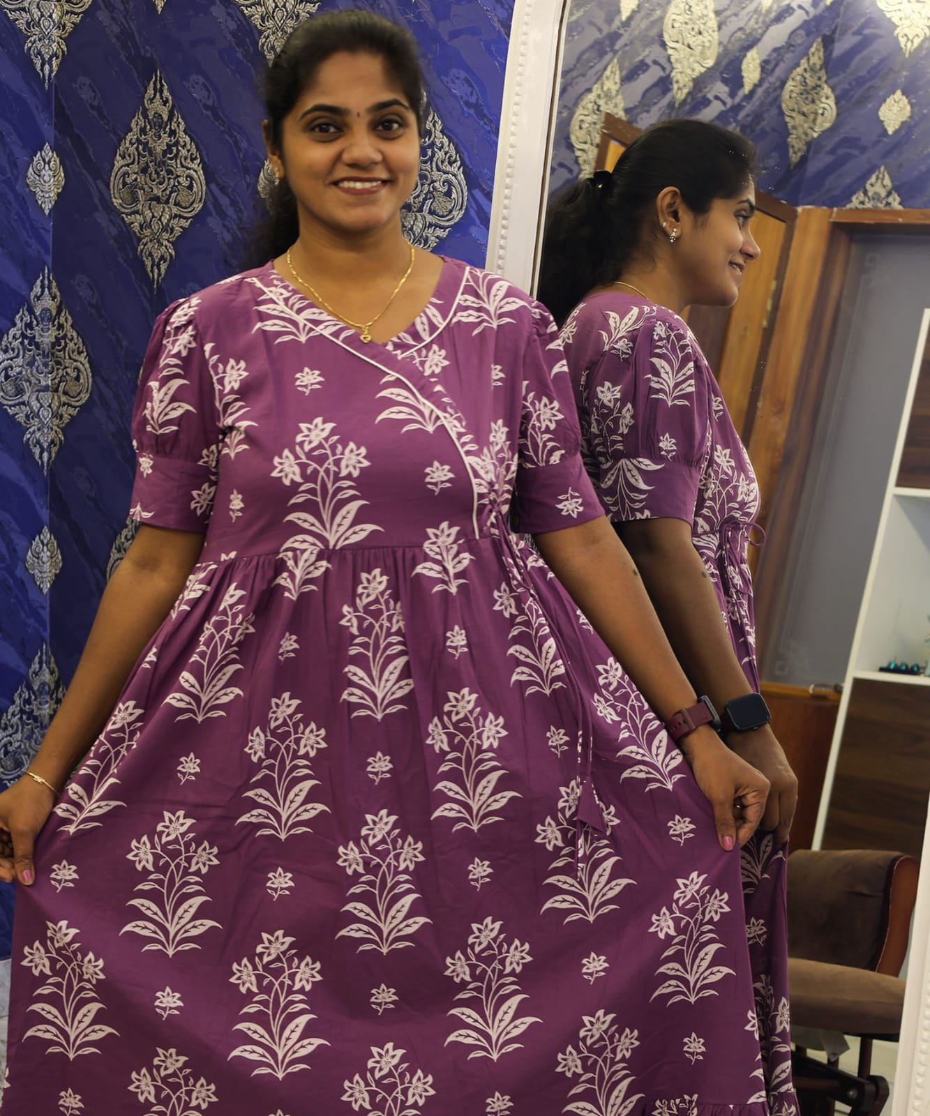 Cotton Frock Purple Floral - Image 4