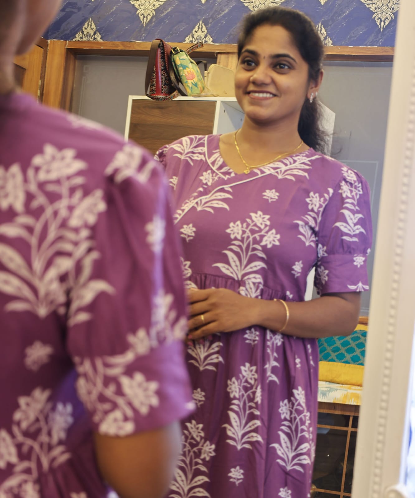 Cotton Frock Purple Floral - Image 3