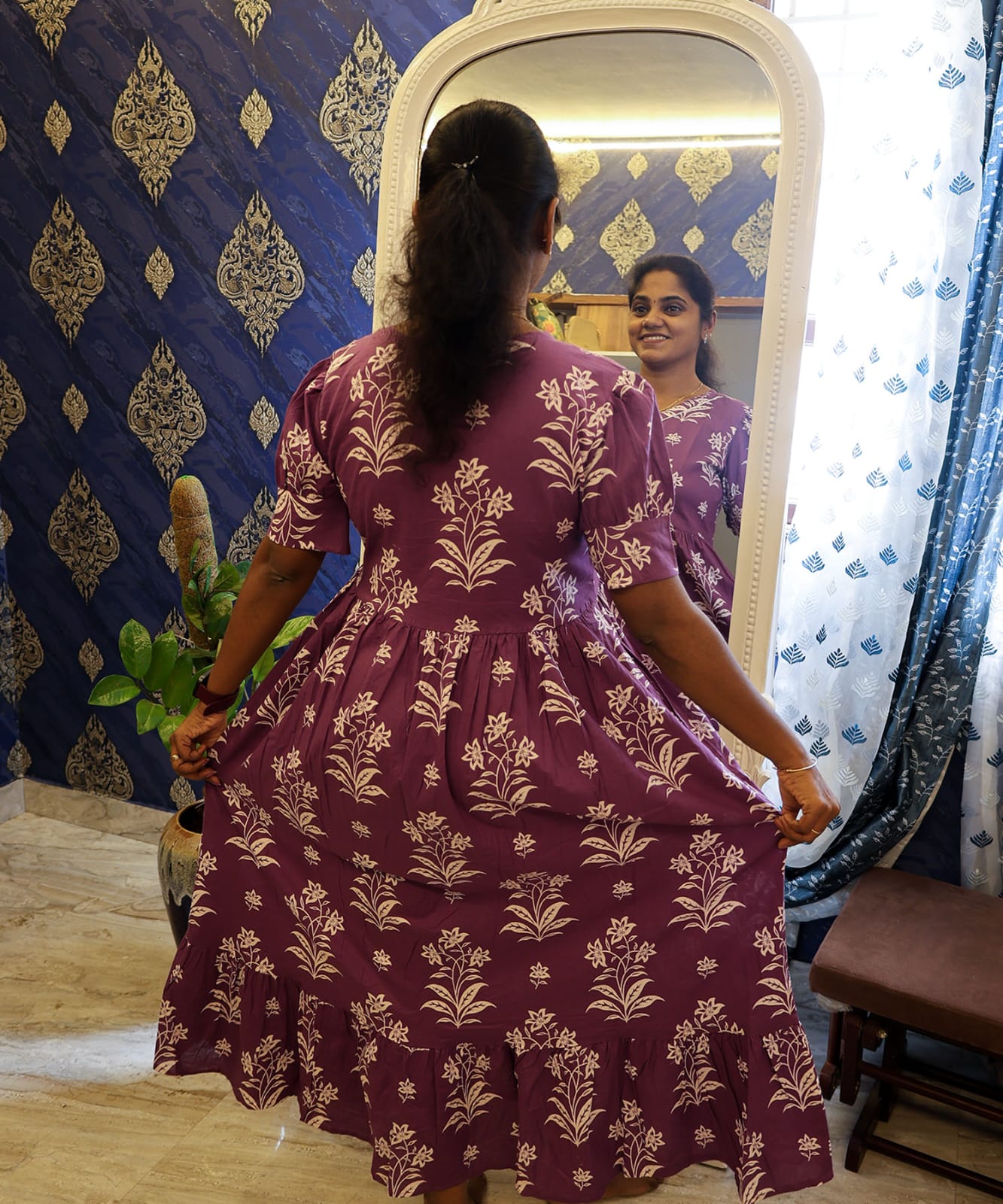 Cotton Frock Purple Floral - Image 2