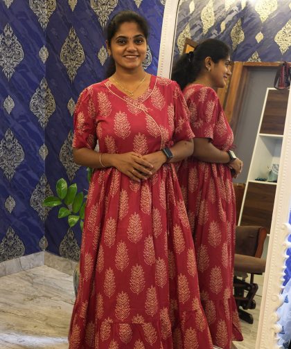 Cotton Frock Rani Pink Leaf