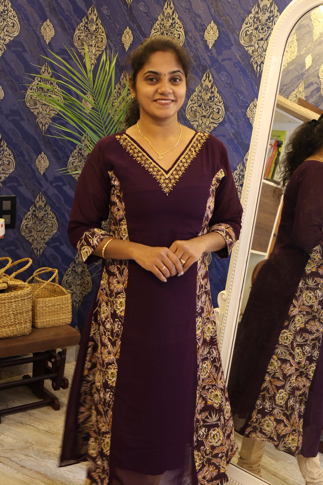 Black Jewel Neck Kurti