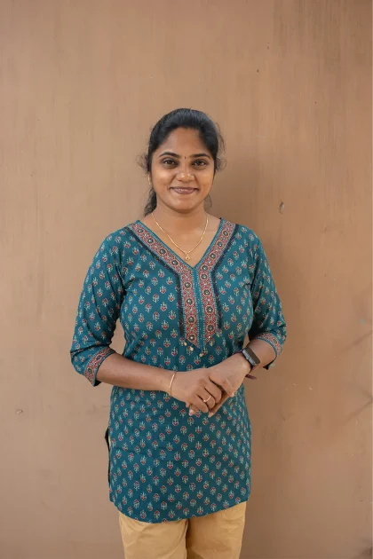 Cotton Straight V Neck Sequence Border Short Top Teal Green