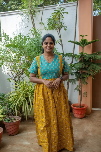 Cotton Nighty Non Feeding Mustard Yellow with Mint Green