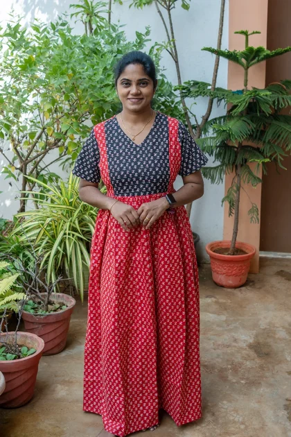 Cotton Nighty Non Feeding Red with Black