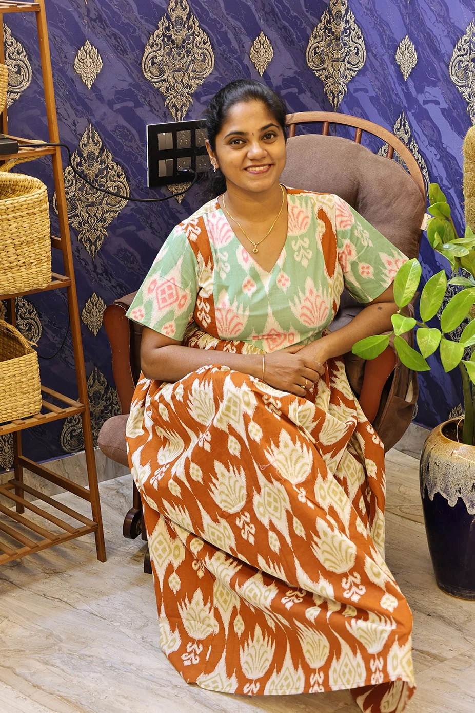 Cotton Nighty Non Feeding Brown With Pista green - Image 3