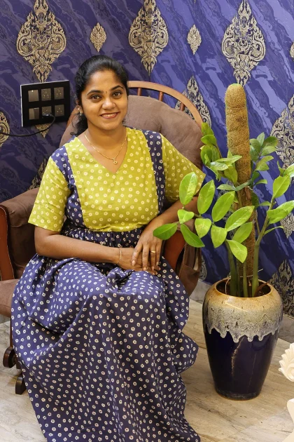 Cotton Nighty Non Feeding Navy Blue with sage green