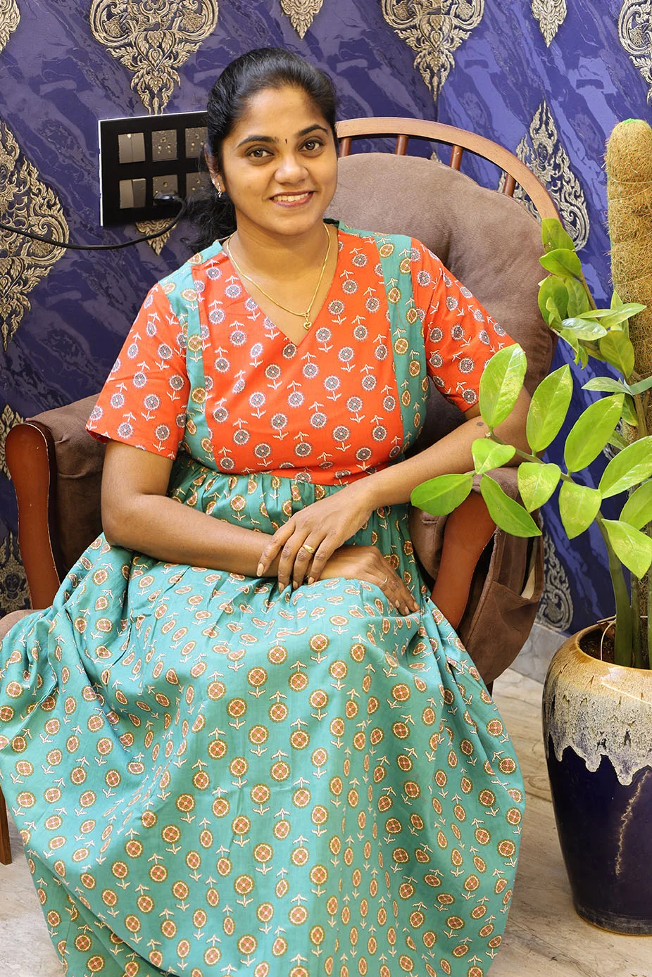 Cotton Nighty Non Feeding Sage green With Red