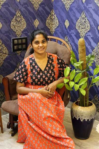 Cotton Nighty Non Feeding Red With Black Flower