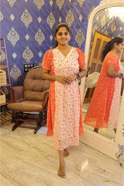 Georgette frock Red with white