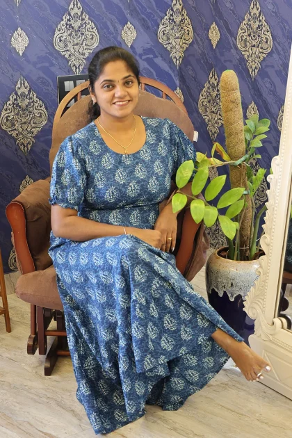 A Line Cotton Night Gown Blue