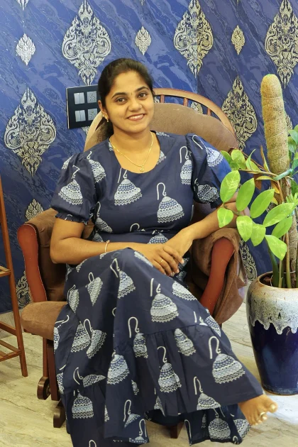 A Line Cotton Night Gown Blue Jumhka