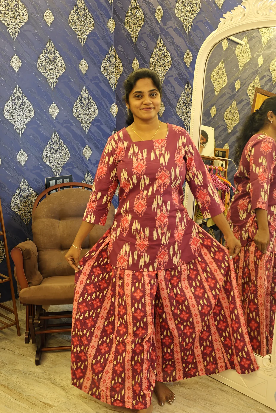 Cotton Palazzo Set Dark Pink