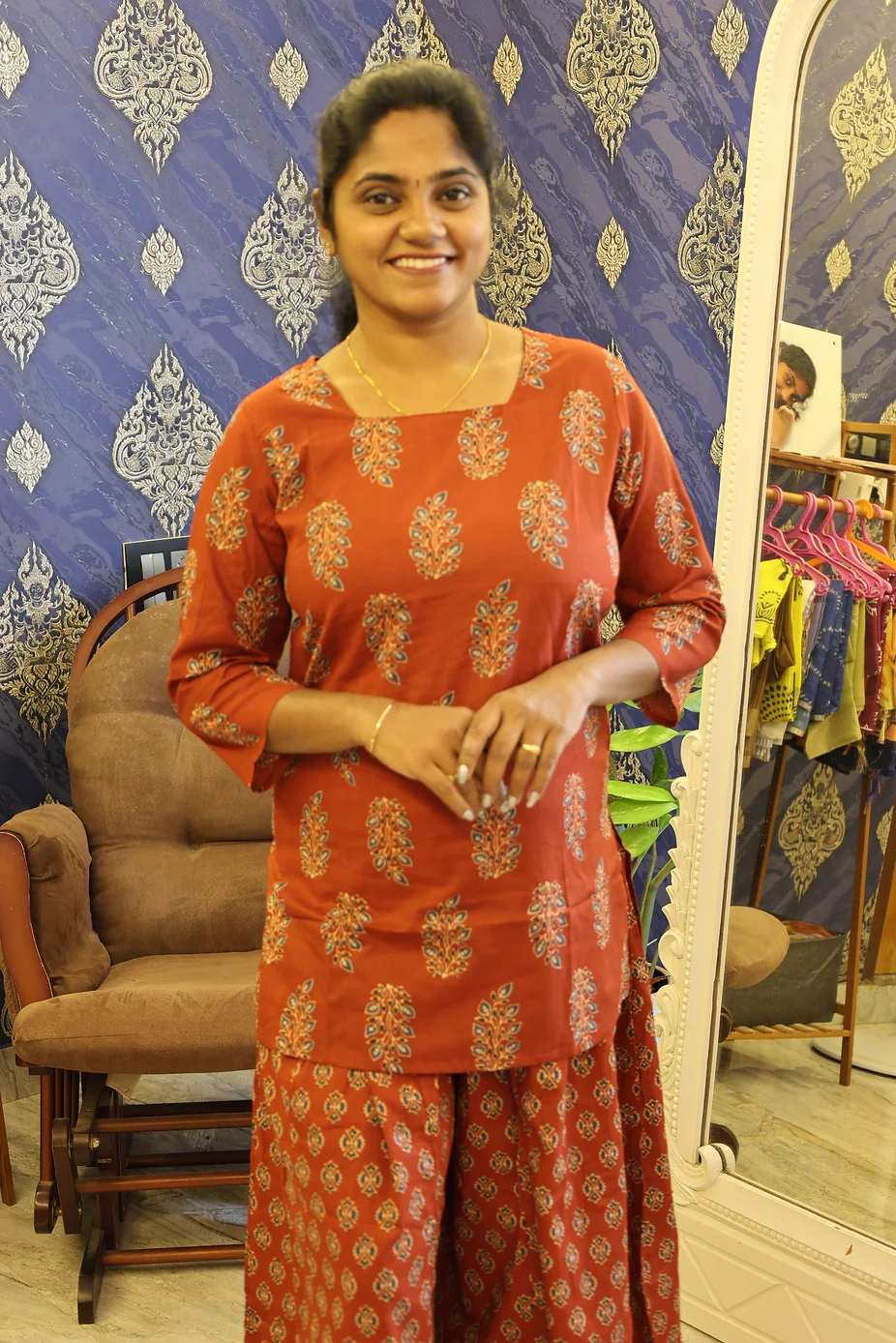 Cotton Palazzo Set Maroon - Image 2