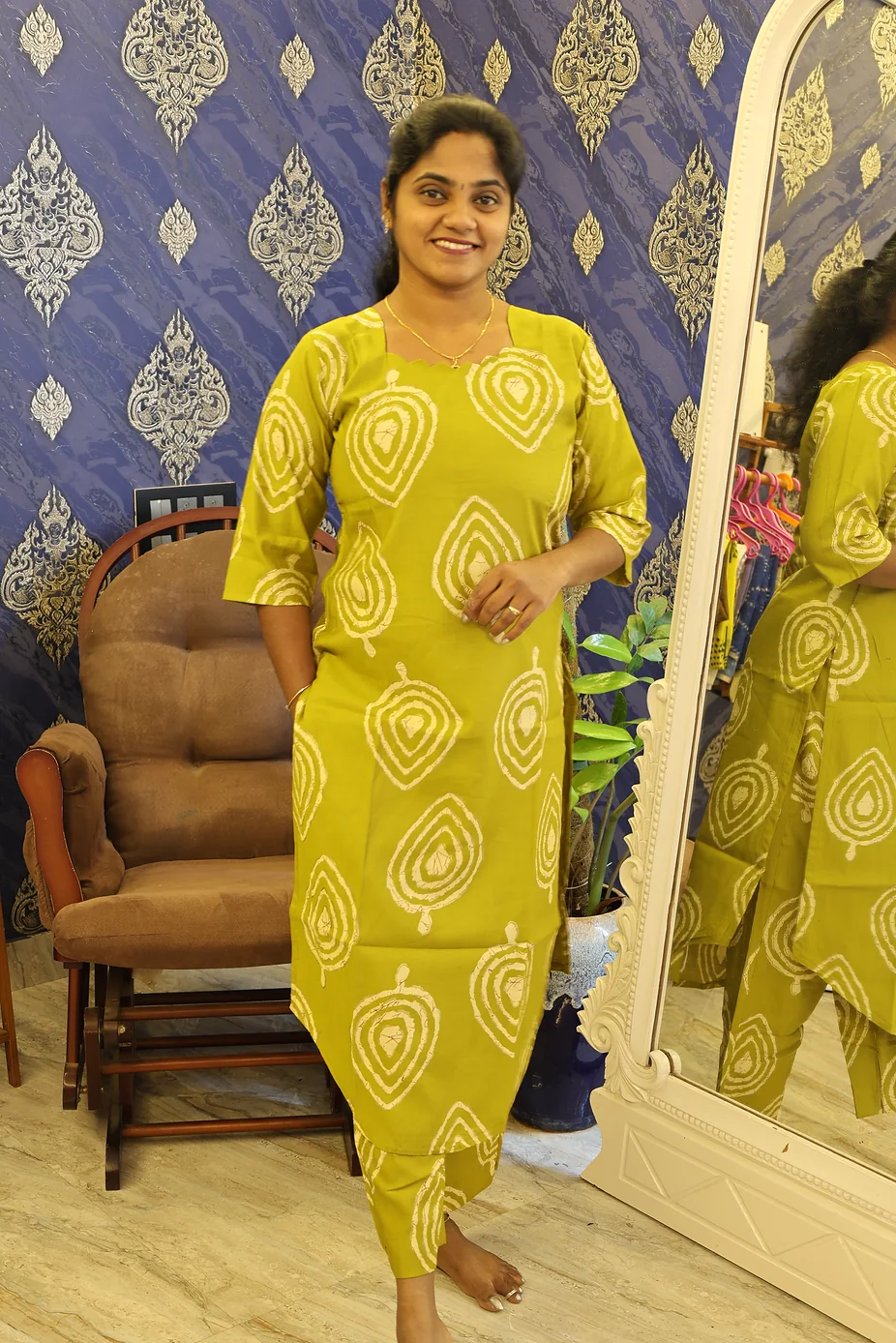 Premium Shining Co Ord Set Olive Green - Image 3