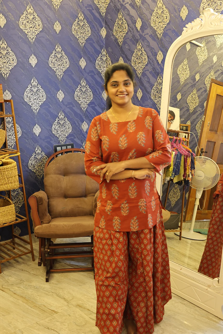 Cotton Palazzo Set Maroon - Image 3